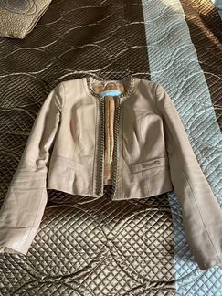 Бежевая кожаная куртка Elisabetta Franchi, 42 разм