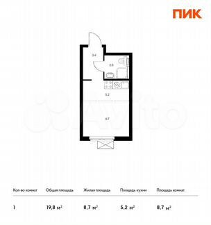 Квартира-студия, 19.8 м², 16/33 эт.