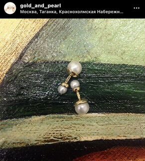 Детские пуссеты золотые с жемчугом (серьги-пусеты)