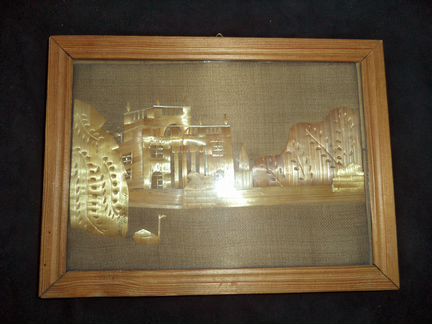 Авторская ручная работа Варшава из бересты в рамке