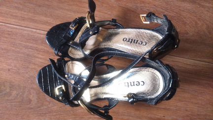 Босоножки черные на высоком каблуке, р. 37 - 38