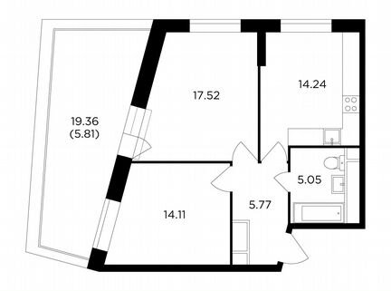 2-к квартира, 62.5 м², 21/30 эт.