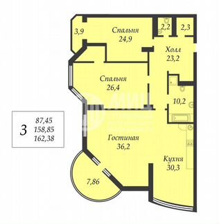 3-к квартира, 169 м², 18/23 эт.