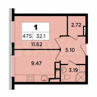 1-к апартаменты, 32.1 м², 18/18 эт.