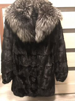 Норковая шуба с отделкой мехом чернобурой лисы