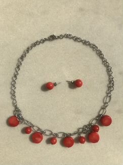Колье и серьги из натурального коралла