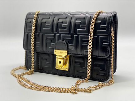 Новая кожаная женская сумка Fendi черная
