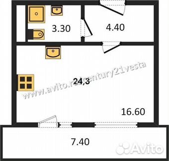 Студия, 24.3 м², 9/10 эт.